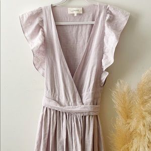 THE GREAT. Lavender Midi Dress with Ruffle Sleeves